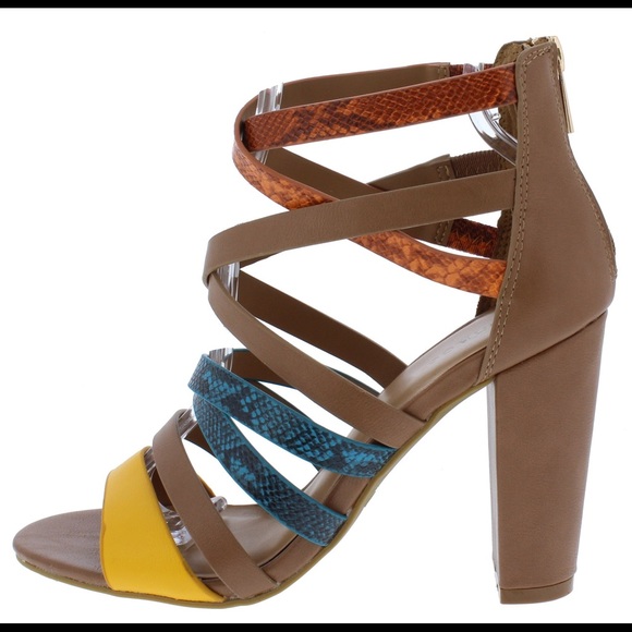 New Snake Print Multi Strap Heels - Picture 2 of 4